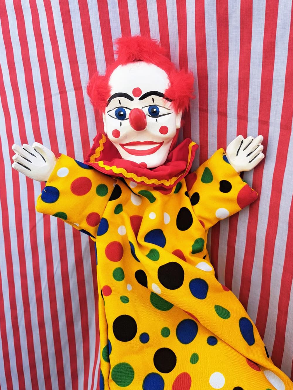 A clown hand puppet
