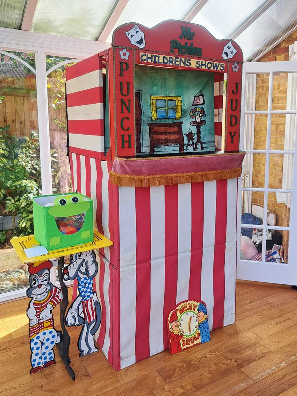 Punch and Judy show set up a party at home
